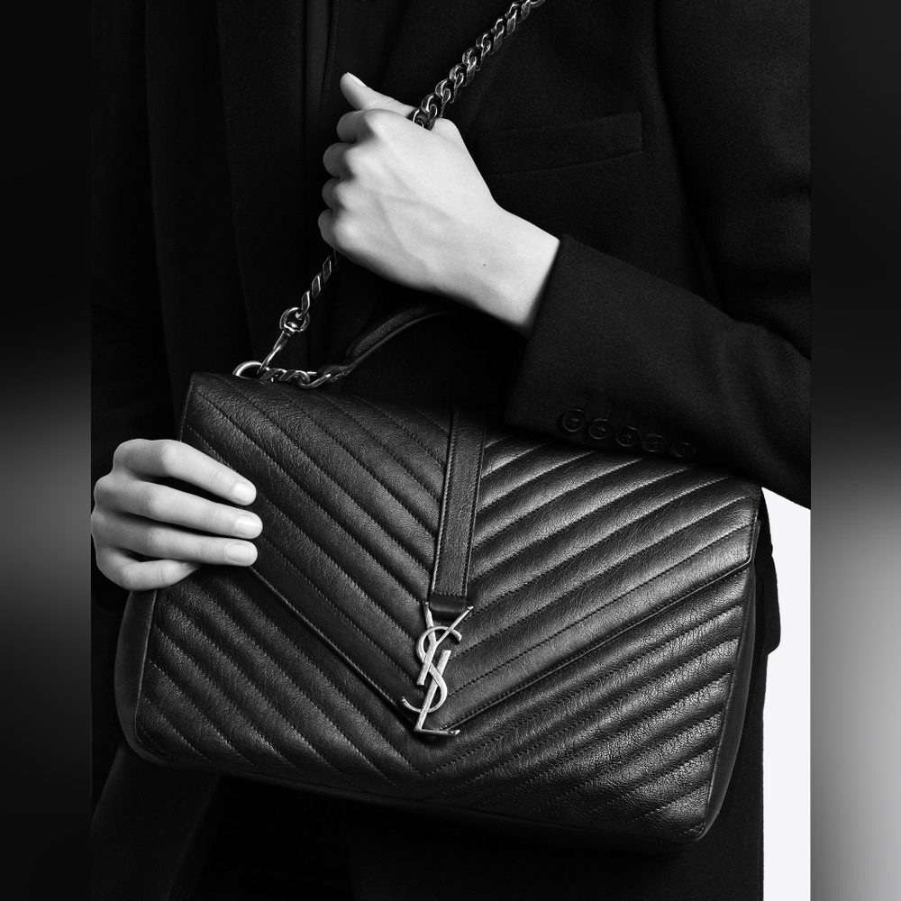 Like NEW! Saint Laurent College YSL Chevon Large Flap Bag - Picture 7 of 16